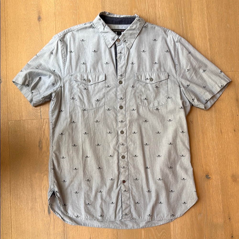 John Varvatos Blue Casual Button Down Shirt with Subtle Skull Print